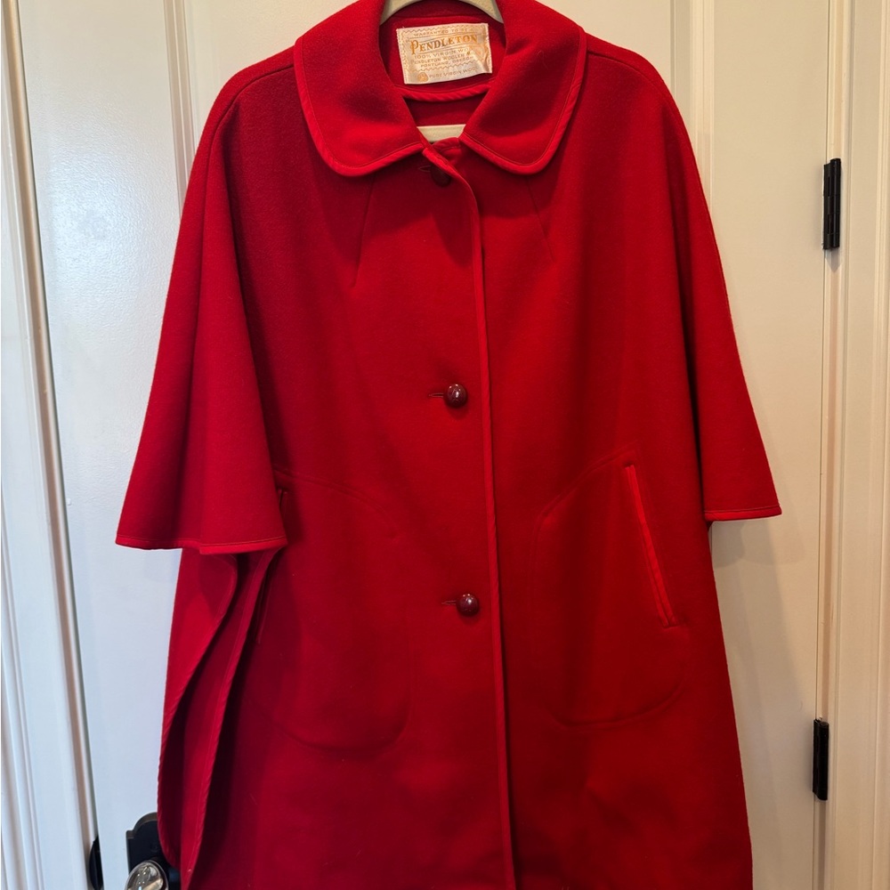 Vintage Pendleton Red Wool Cape Coat Rare Find